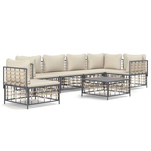 vidaXL 7 pcs conjunto lounge de jardim c/ almofad&otilde;es vime PE antracite