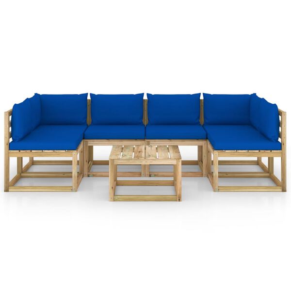 vidaXL Conj. lounge de jardim 7 pcs com almofad&otilde;es pinho impregnado