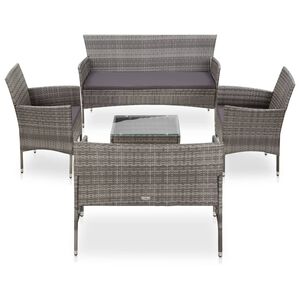 vidaXL 5 pcs conjunto lounge de jardim c/ almofad&otilde;es vime PE cinzento
