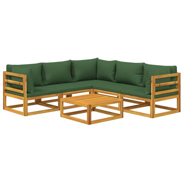 vidaXL 6 pcs conj. lounge jardim madeira c/almofadões verdes