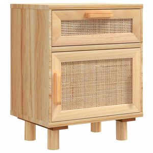 vidaXL Mesa de cabeceira pinho maci&ccedil;o e vime natural castanho
