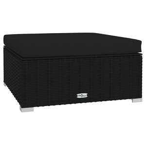 vidaXL Apoio de p&eacute;s p/ jardim com almofad&atilde;o 70x70x30 cm vime PE preto