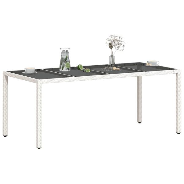 vidaXL Mesa de jardim com tampo de vidro 190x90x75 cm vime PE branco