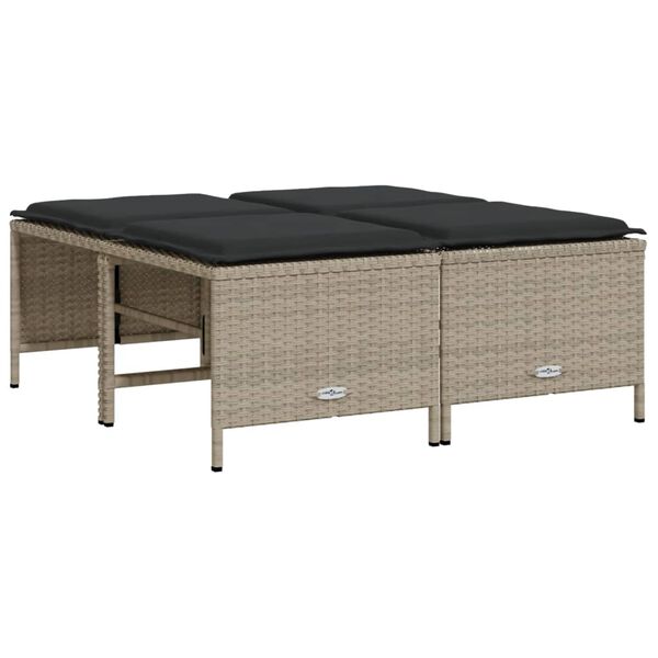 vidaXL 5 pcs conj. sof&aacute;s jardim c/ almofad&otilde;es vime PE cinzento-claro