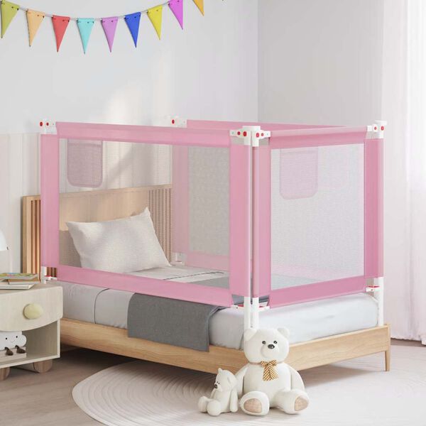 vidaXL Barra de seguran&ccedil;a p/ cama infantil tecido 140x25 cm rosa