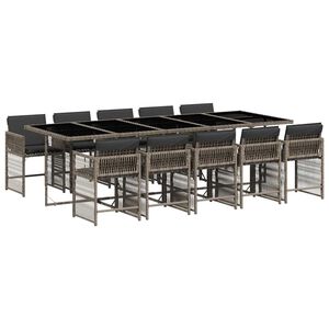 vidaXL 11 pcs conjunto jantar p/ jardim c/ almofad&otilde;es vime PE cinzento