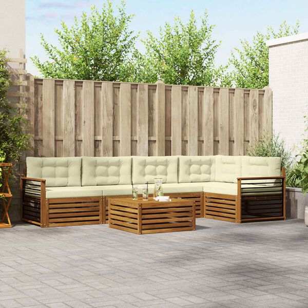 vidaXL Conjunto de Sof&aacute;s para Exterior 6 pcs Natural e Creme