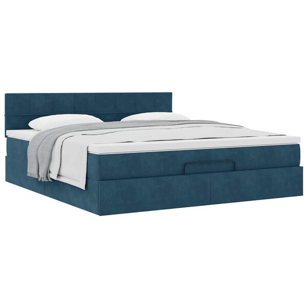 vidaXL Estrutura de cama otomana com colch&atilde;o 160x200 cm azul escuro