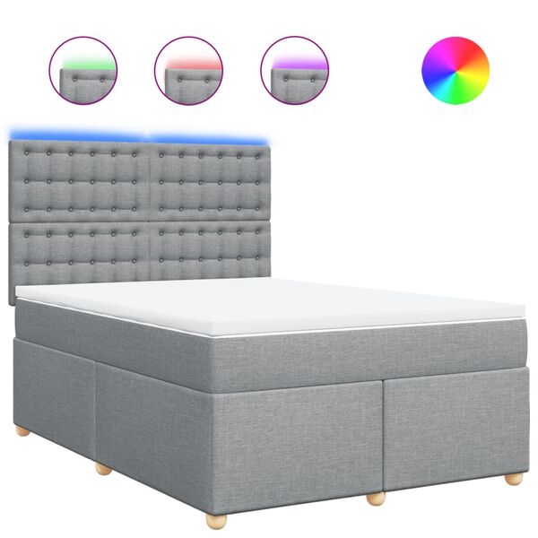 vidaXL Cama com molas/colch&atilde;o 160x200 cm tecido cinzento-claro