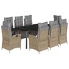 vidaXL 9 pcs conj. jantar jardim c/ almofad&otilde;es vime PE bege misturado