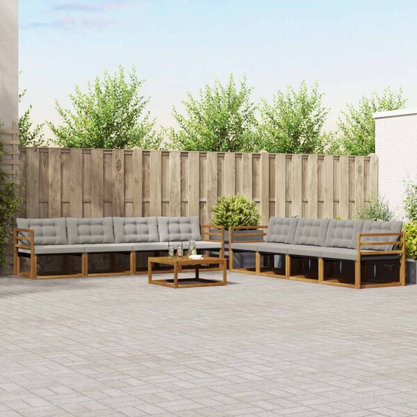 vidaXL Conjunto de Sof&aacute;s para Exterior 9 pcs Cinza Natural e Claro