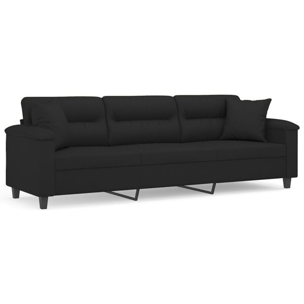 vidaXL Sof&aacute; 3 lugares c/ almofad&otilde;es 210 cm tecido de microfibra preto