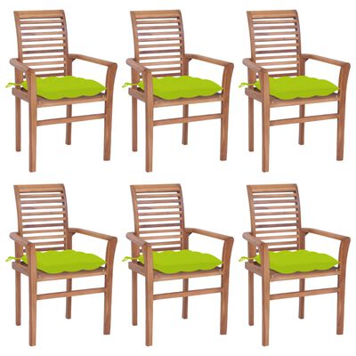 vidaXL Cadeiras jantar c/ almofadões verde brilhante 6 pcs teca maciça