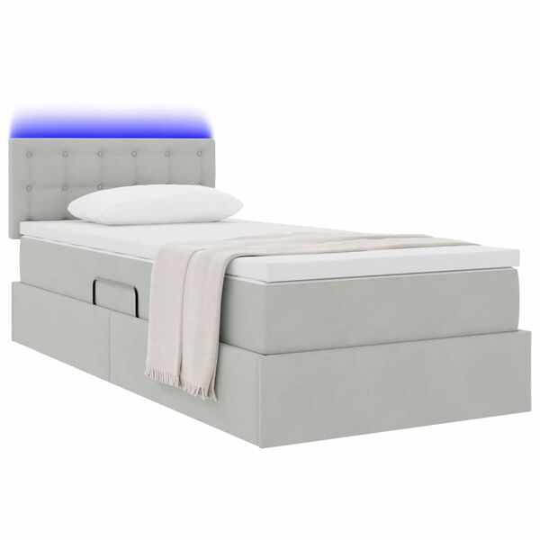 vidaXL Cama com arruma&ccedil;&atilde;o e LED Cinzento-claro 90 x 190 cm Veludo