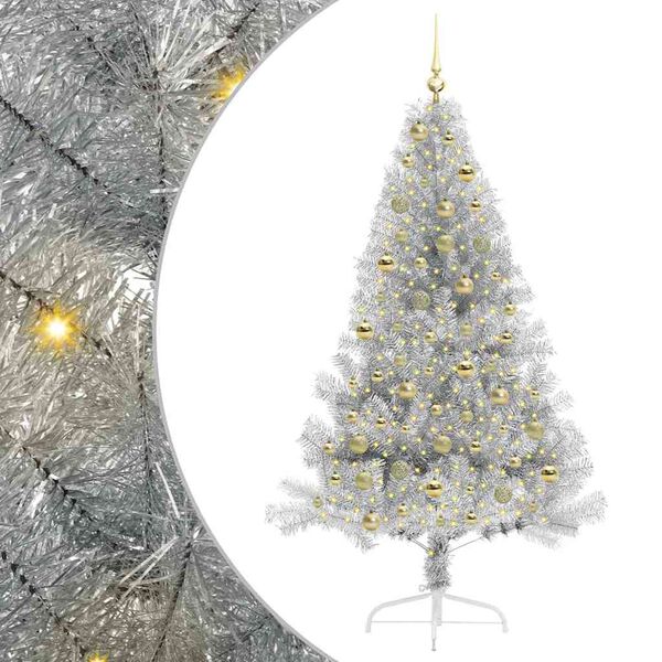 vidaXL &Aacute;rvore de Natal Artificial Pr&eacute;-iluminada Prateado 180 cm PET