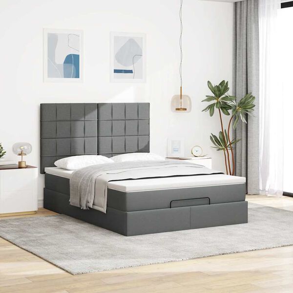 vidaXL Estrutura cama otomana colch&atilde;o 140x200cm tecido cinzento escuro