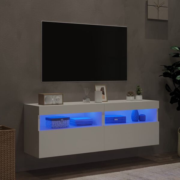 vidaXL M&oacute;veis de parede p/ TV com luzes LED 2 pcs 60x30x40 cm branco
