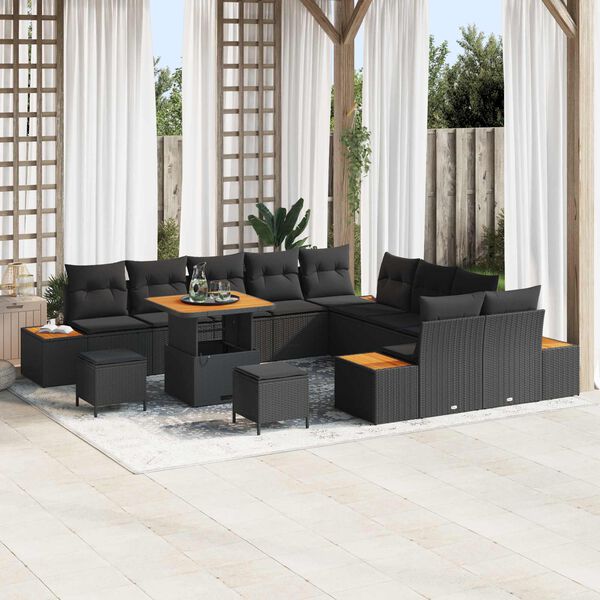 vidaXL Conjunto de Sof&aacute; de Jardim 13 pcs Preto Rattan Sint&eacute;tico