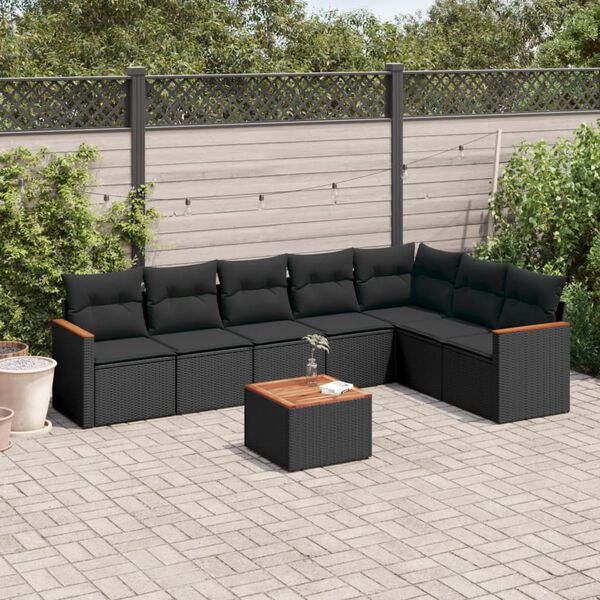 vidaXL 8 pcs conjunto sof&aacute;s de jardim com almofad&otilde;es vime PE preto