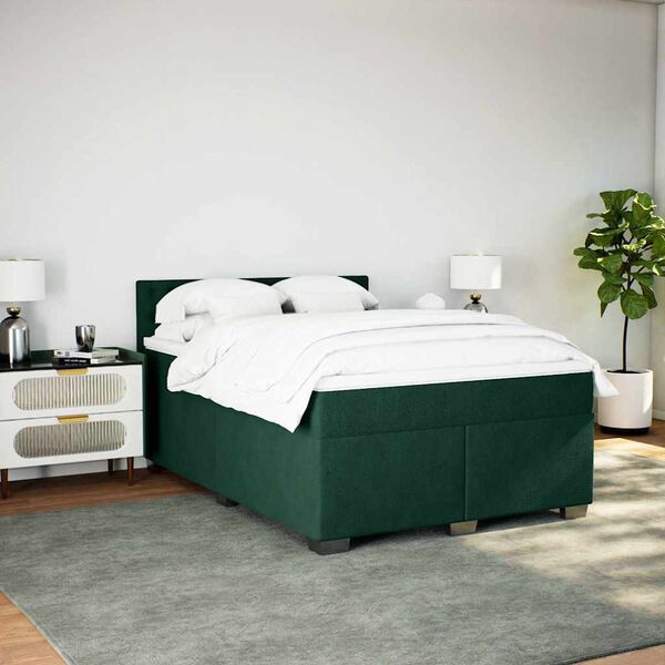 vidaXL Cama com molas/colch&atilde;o 140x200 cm veludo verde-escuro