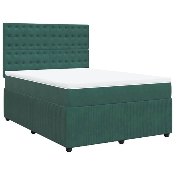 vidaXL Cama com molas/colch&atilde;o 140x200 cm veludo verde-escuro