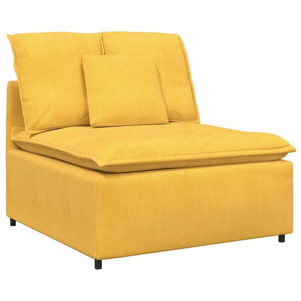 vidaXL Sof&aacute; modular c/ pufes almofadas tecido corduroy amarelo-claro