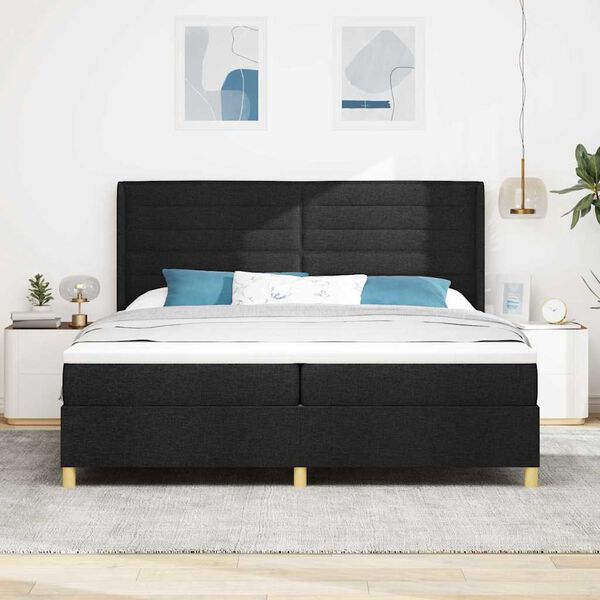 vidaXL Cama Box com colch&atilde;o com cabeceira Preto 200 x 200 cm tecido