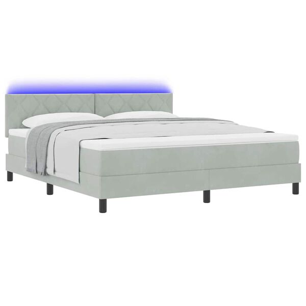 vidaXL Cama Box Spring LED Cinzento-claro 180 x 200 cm Veludo