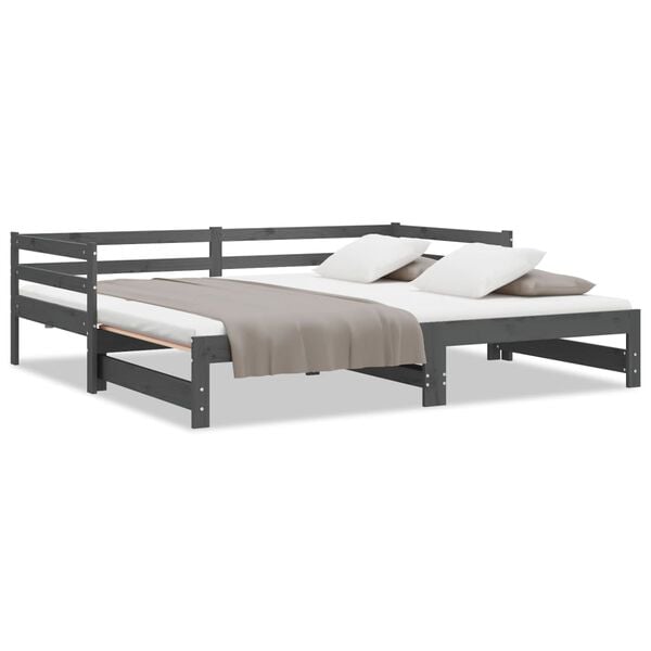 vidaXL Estrutura sof&aacute;-cama de puxar 2x(90x200)cm pinho maci&ccedil;o cinzento