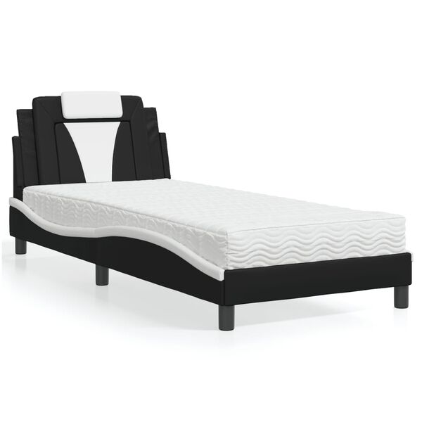vidaXL Cama Viana com colch&atilde;o 90x190 cm couro artificial preto e branco
