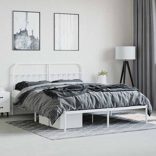 vidaXL Estrutura de cama com cabeceira 160x200 cm metal branco
