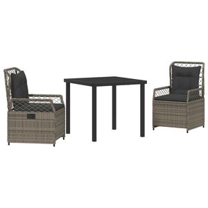 vidaXL Conjunto de Jantar para Jardim 3 pcs Cinzeto vime PE