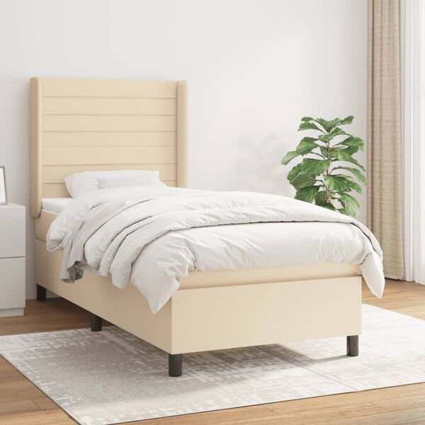 vidaXL Cama com molas/colch&atilde;o 90x200 cm tecido cor cr&egrave;me