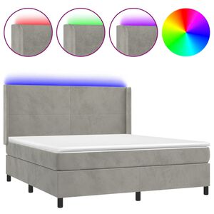 vidaXL Cama box spring c/ colch&atilde;o/LED 160x200 cm veludo cinzento-claro
