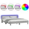vidaXL Estrutura cama c/ cabeceira/luzes LED 200x200cm cinzento sonoma