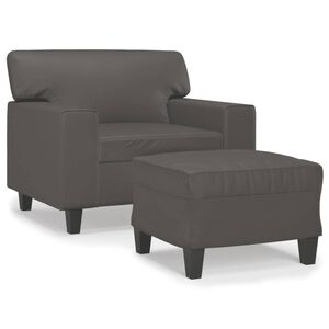 vidaXL Poltrona com apoio de p&eacute;s couro artificial 60 cm cinzento