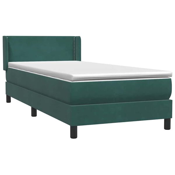 vidaXL Cama com molas/colch&atilde;o 90x220 cm veludo verde-escuro