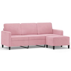 vidaXL Sof&aacute; de 3 lugares com apoio de p&eacute;s 180 cm veludo rosa