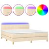 vidaXL Cama box spring c/ colch&atilde;o e LED 180x200 cm tecido cor creme
