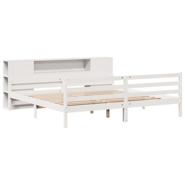 vidaXL Cama com estante sem colch&atilde;o 180x200 cm pinho maci&ccedil;o branco