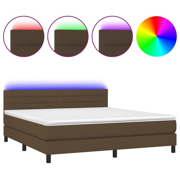 vidaXL Cama box spring c/ colch&atilde;o/LED 180x200cm tecido castanho-escuro