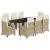 vidaXL 9 pcs conjunto de jantar p/ jardim com almofad&otilde;es vime PE bege