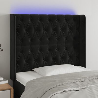 vidaXL Cabeceira de cama c/ luzes LED veludo 103x16x118/128 cm preto