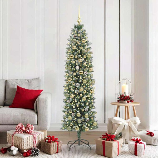 vidaXL &Aacute;rvore Slim de Natal Artificial Verde e Branco 180 cm