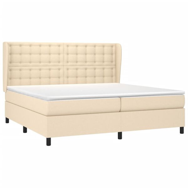 vidaXL Cama com molas/colch&atilde;o 200x200 cm tecido cor creme