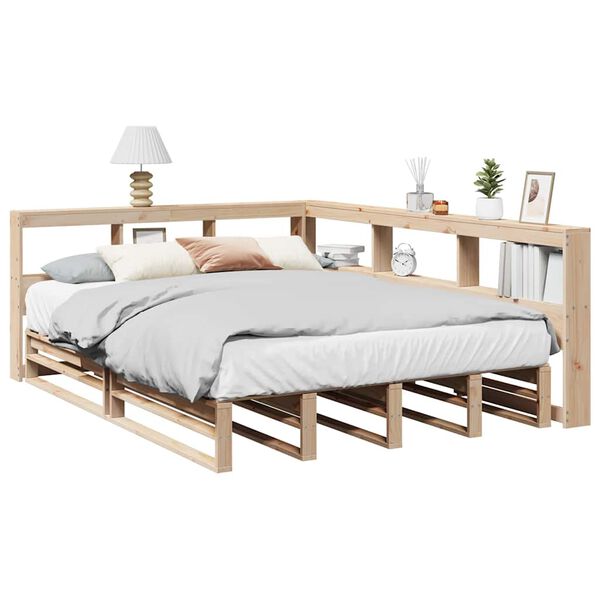 vidaXL Cama com estante sem colch&atilde;o 150x200 cm pinho maci&ccedil;o