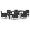 vidaXL 7 pcs conjunto de jantar p/ jardim c/ almofad&otilde;es vime PE preto