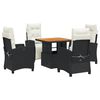 vidaXL 5 pcs conjunto de jantar p/ jardim c/ almofad&otilde;es vime PE preto