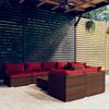 vidaXL 8 pcs conjunto lounge jardim c/ almofad&otilde;es vime PE castanho