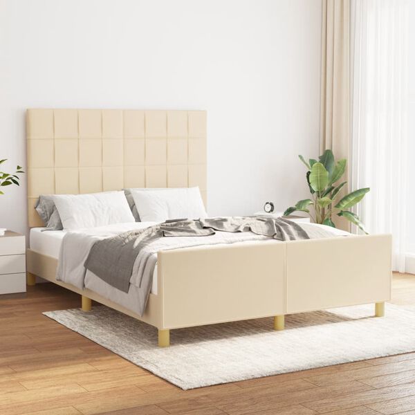 vidaXL Estrutura de cama sem colchão 140x200 cm tecido cor creme